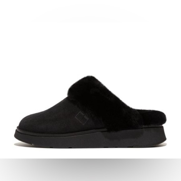 Fitflop Shoes - FitFlop Gen-FF Slipper Shoes Women’s Cozy Black Suede Shearling Lined Size 10